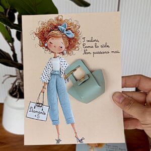 Cartoncino Illustrato con Mini Borsetta Portachiavi